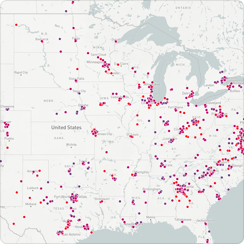 Map with data centers